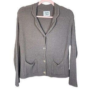 MARGARET O'LEARY Tan  knit button front‎ cardigan sweater sz M Pockets Collar